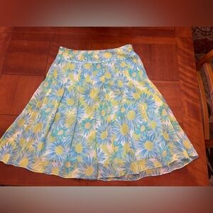 BB Dakota Blue and Yellow Pleated A-Line Skirt